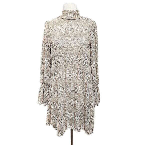 Free People Simone Lace Overlay Dress Long Sleeve Beige Tan Cream Size Small - Picture 1 of 7